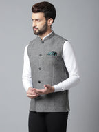 Even Apparels Men's Grey Pure Wool Nehru Jacket | Grocsy