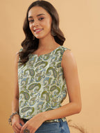InWeave Sage Green Paisley Print W/U Top | Grocsy