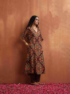 trueBrowns Brown Floral Print Kaftan Kurta Set | Grocsy