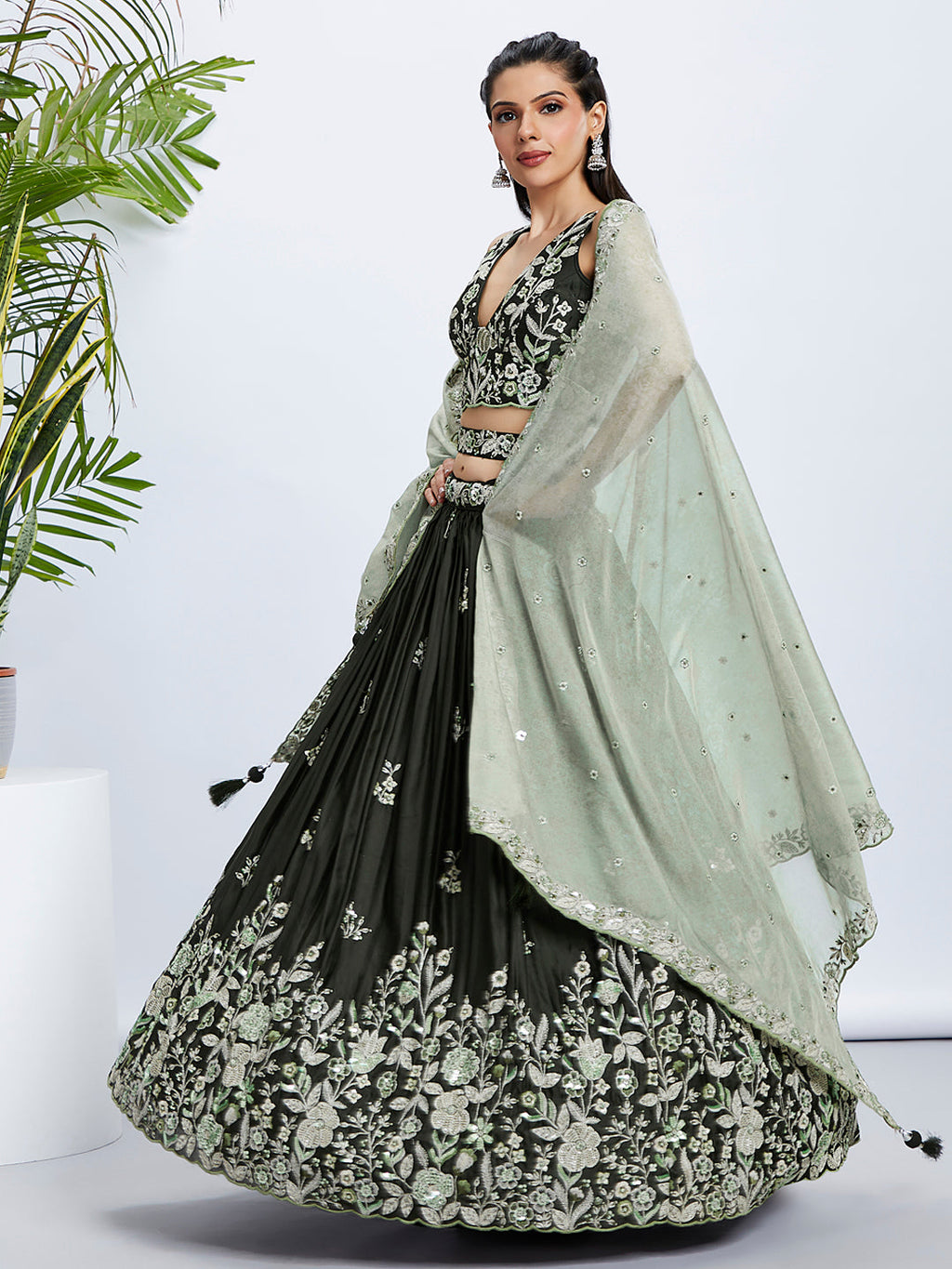 House of Panchhi Turquoise Blue Georgette Sequins And Thread Embroidery Lehenga Choli & Dupatta | Grocsy