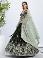 House of Panchhi Turquoise Blue Georgette Sequins And Thread Embroidery Lehenga Choli & Dupatta | Grocsy
