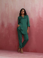 trueBrowns Green Straight Kurta Co-ord Set | Grocsy