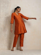 trueBrowns Orange Silk Kurta Co-ord Set | Grocsy