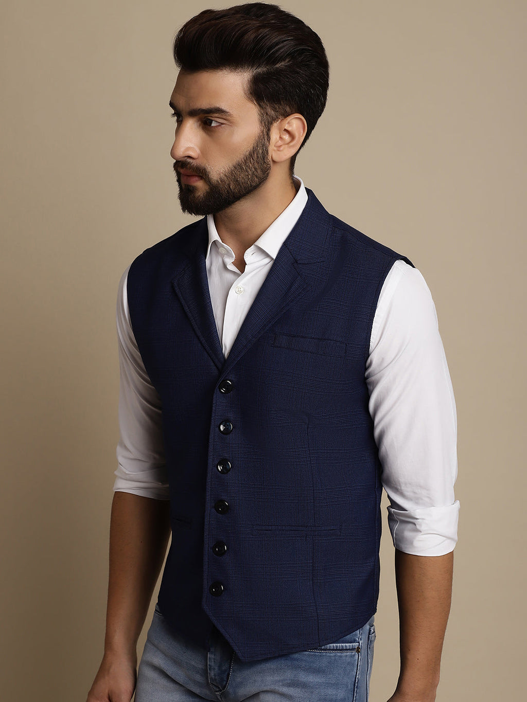 Even Apparels Men's Blue Waistcoat with Notched Lapel | Grocsy