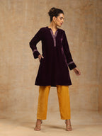 trueBrowns Wine Velvet Placket Embroidered Co-ord Set | Grocsy