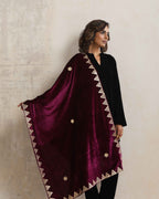trueBrowns Wine Velvet Gota Patti Stole | Grocsy