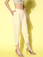 Ahalyaa Beige Floral Lace Insert Dhoti Pants | Grocsy
