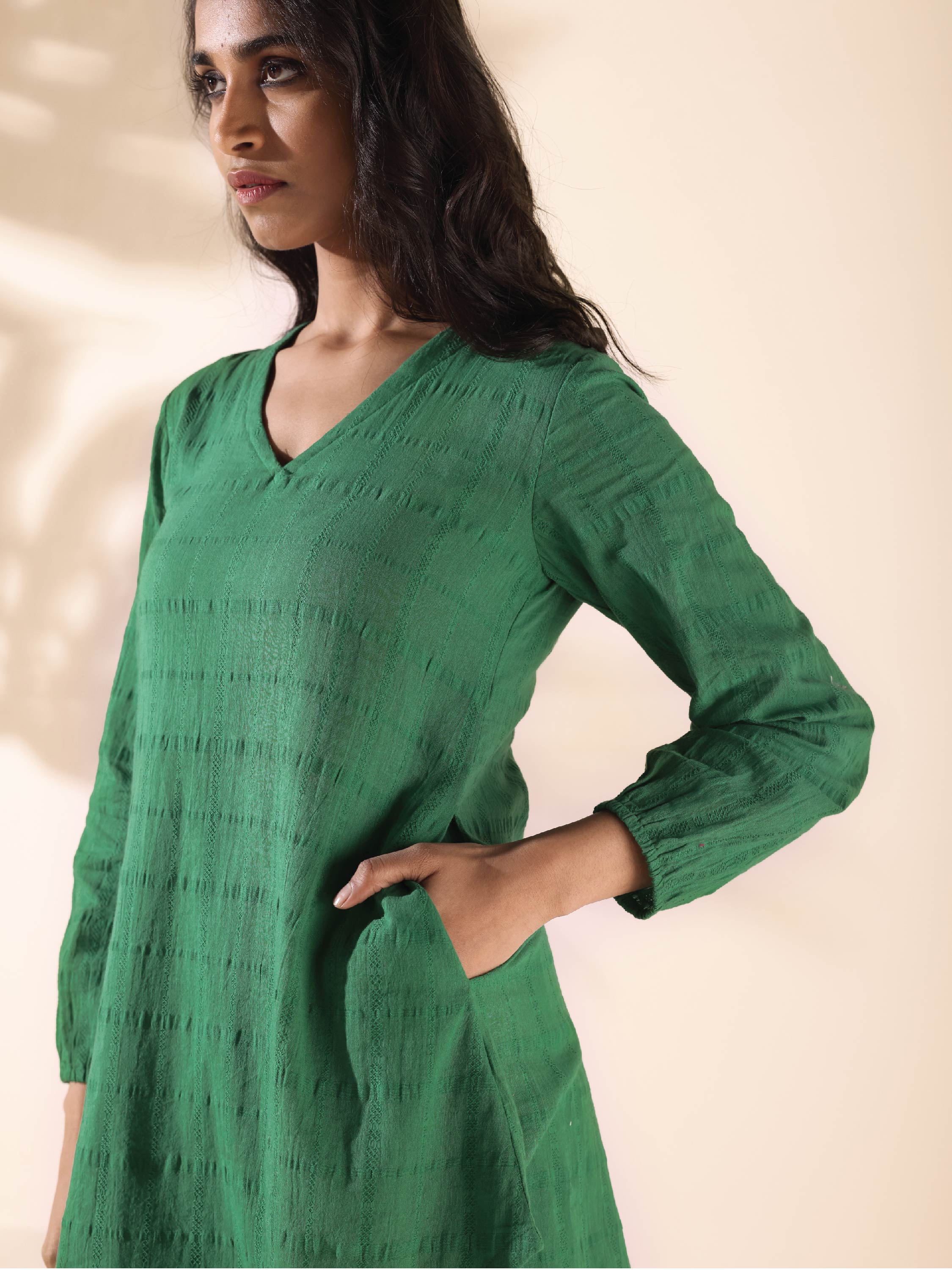 trueBrowns Green Cotton Dobby Relaxed Co-ord Set | Grocsy