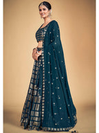 Myra Teal Blue Georgette Real Georgette Lehenga Choli | Grocsy