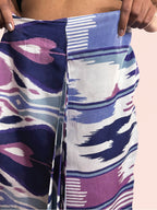 trueBrowns Blue Purple Muslin Ikat Saree | Grocsy
