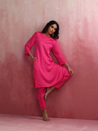 trueBrowns Pink Modal Round Neck Kurta Co-ord Set | Grocsy