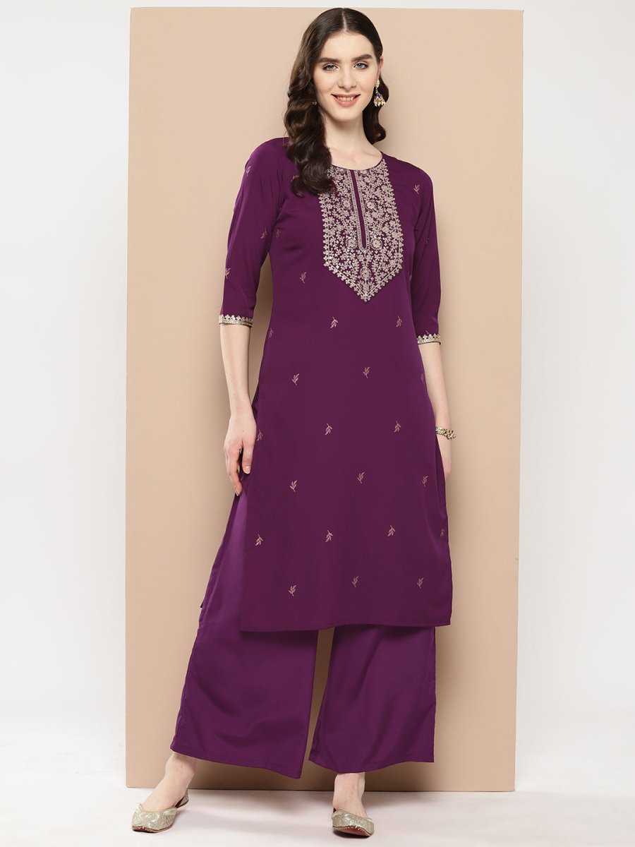 Ahalyaa Women Floral Yoke Design Regular Kurta with Palazzos | Grocsy