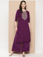Ahalyaa Women Floral Yoke Design Regular Kurta with Palazzos | Grocsy