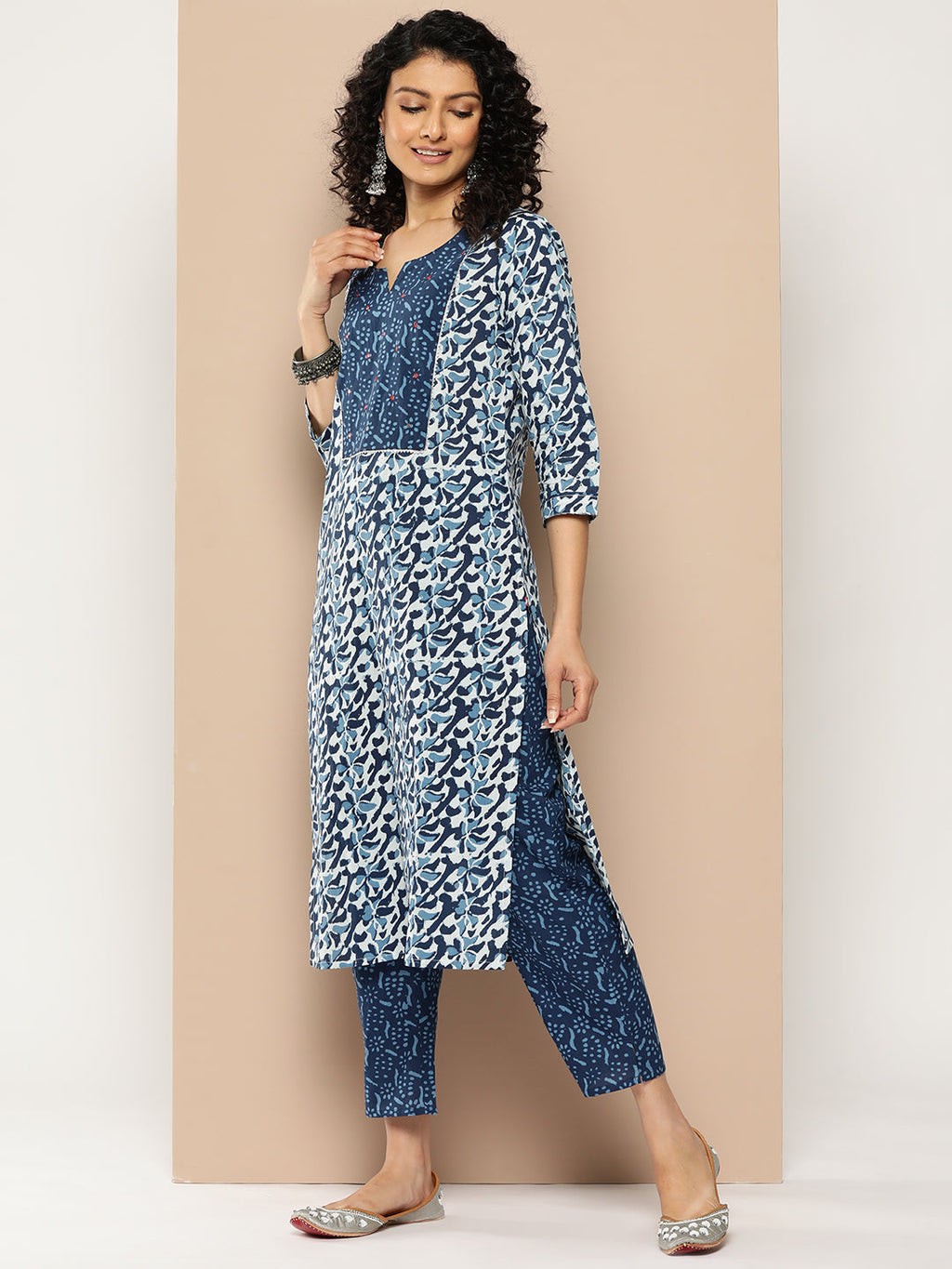 KSUT (House of Varanga) Blue And White Cotton Printed Yoke Design Kurta Paired With Printed Dupatta And Trouser | Grocsy
