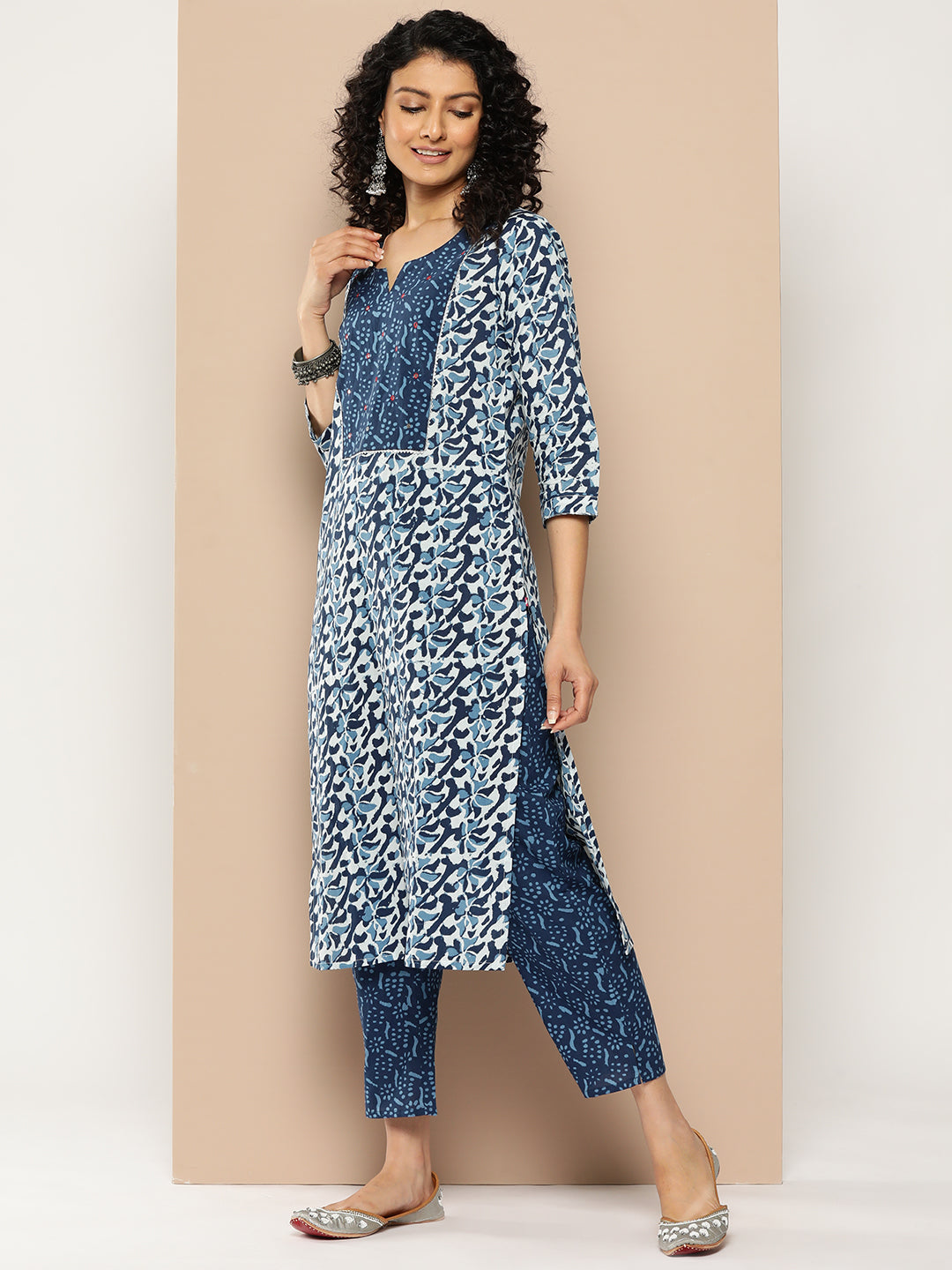 KSUT (House of Varanga) Blue And White Cotton Printed Yoke Design Kurta Paired With Printed Dupatta And Trouser | Grocsy