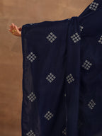 trueBrowns Midnight Blue Velvet Embroidered Shawl | Grocsy