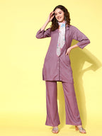 InWeave Women's Mauve Coord Set With White Butterfly Scarf | Grocsy