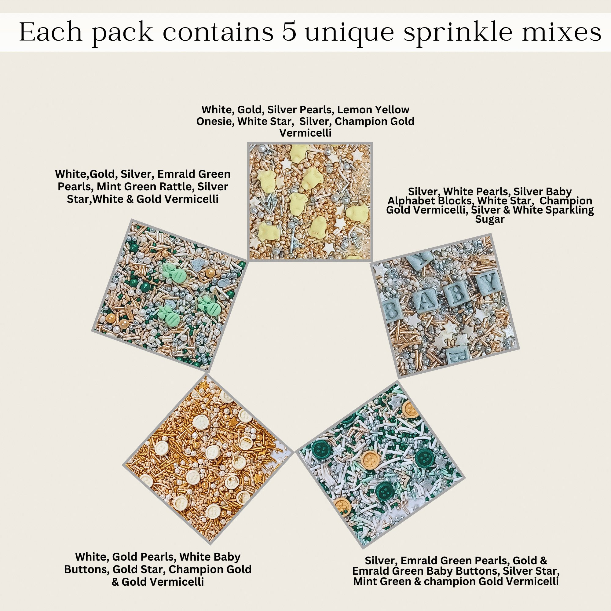 Confect Baby Shower Sprinkles | Edible Sprinkles For Cake & Cupcake Decoration Pack of 5 (BABY SHOWER -03) | Grocsy