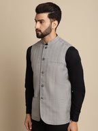 Even Apparels Men's Grey Mandarin Collar Waistcoat | Grocsy