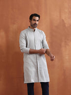 trueBrowns Men's Grey Chanderi Front Open Kurta | Grocsy