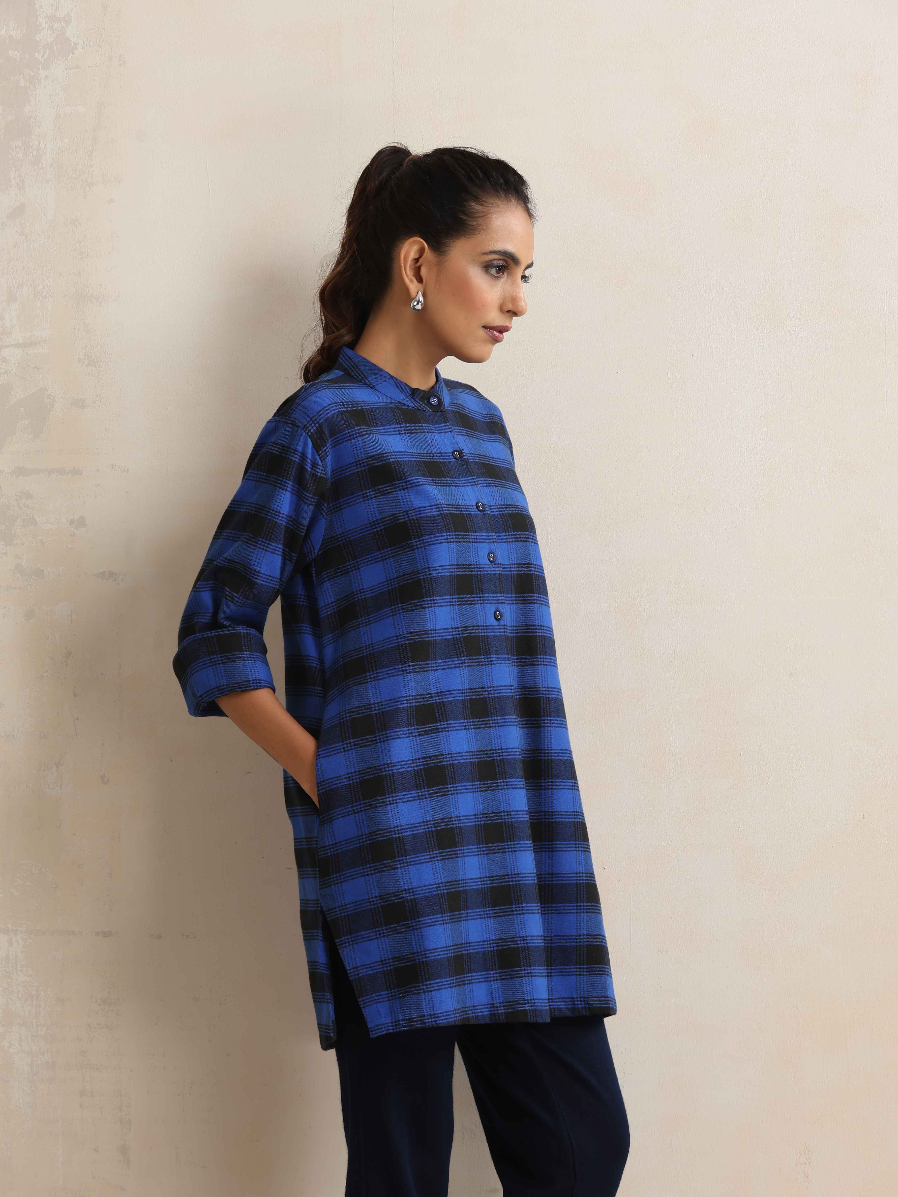 trueBrowns Blue Check Winter Top | Grocsy