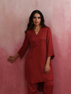 trueBrowns Maroon Modal V Neck Kurta Co-ord Set | Grocsy
