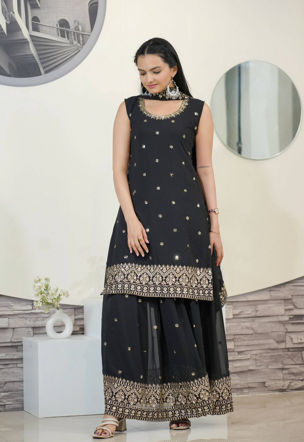 Yash Enterprise Awasome Embroidery Georgette Black Readymade Salwar Suit | Grocsy