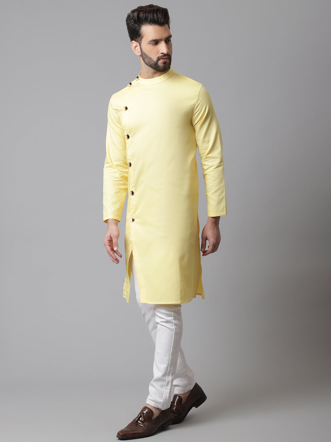 Even Apparels Yellow Sherwani Kurta With Asymetrical Cut | Grocsy