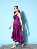InWeave Women's Wine Gold Small Boota Long Dress | Grocsy