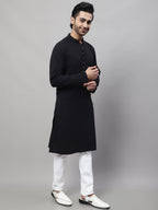 Even Apparels Black Pure Cotton Kurta With Band Collar | Grocsy