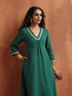 trueBrowns Green Cotton A-line Kurta Set | Grocsy