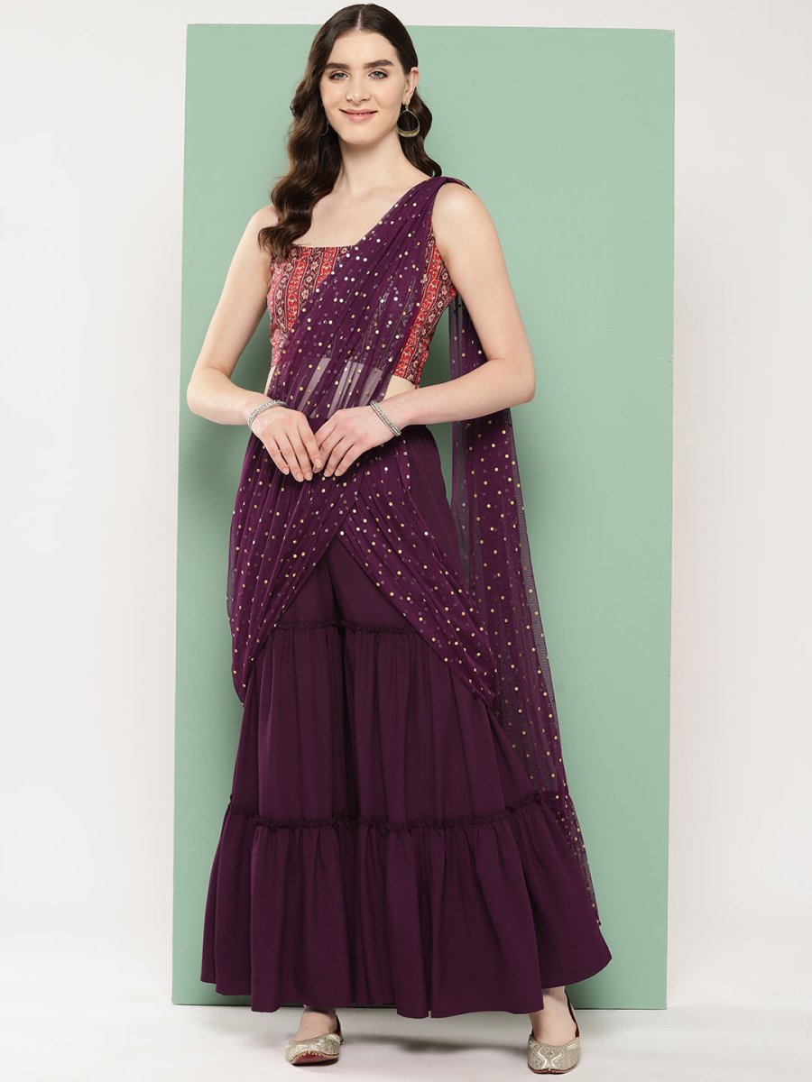 Ahalyaa Printed Ethnic Co-Ords with Draped Dupatta | Grocsy