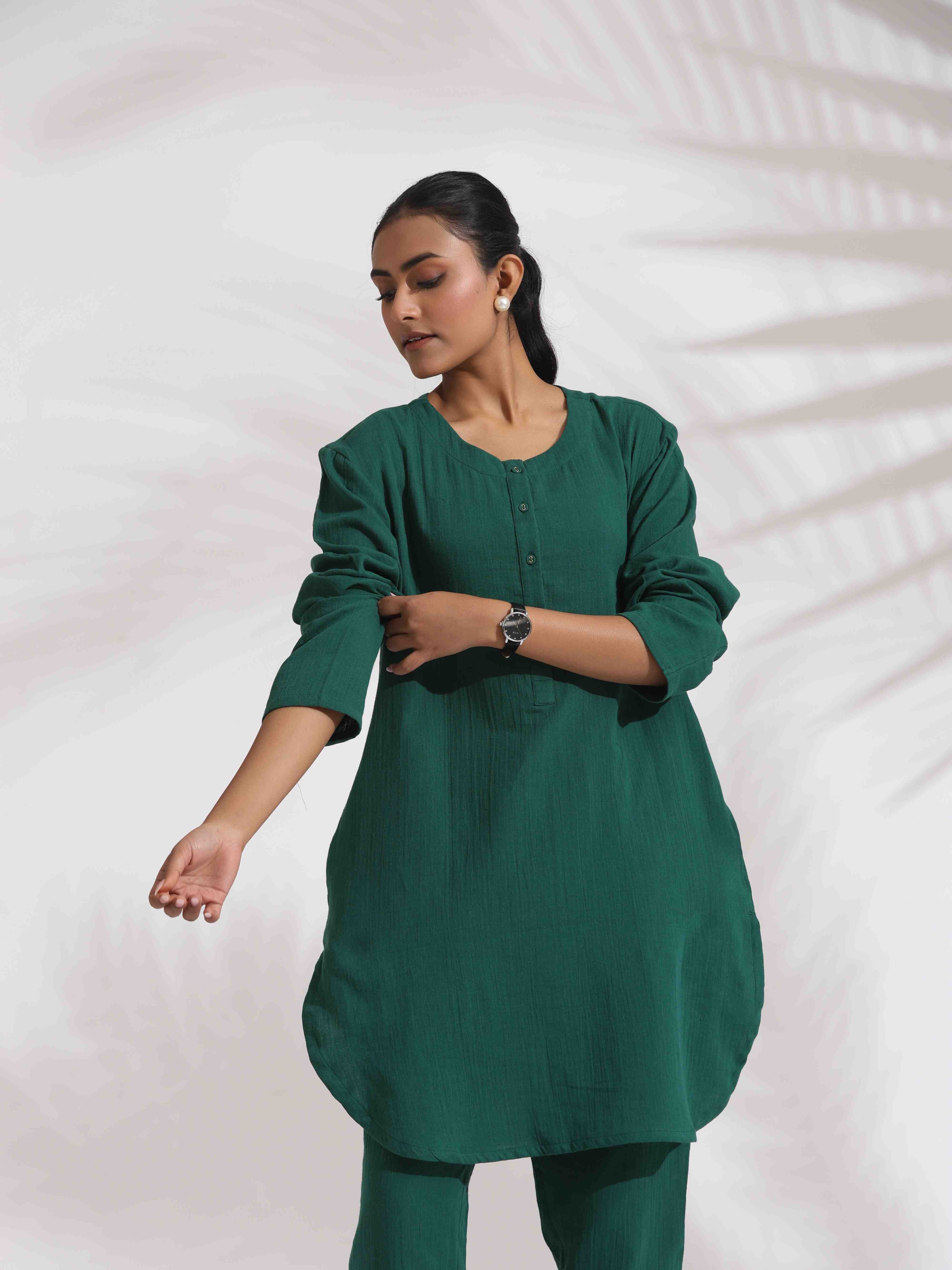 trueBrowns Green Cotton Kurta Co-ord Set | Grocsy