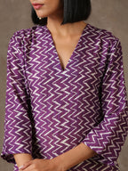 trueBrowns Purple White Lehariya Printed Silk kurta Pant Set | Grocsy