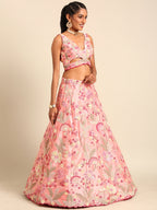 House of Panchhi Pink Organza Sequins And Zarkan Embroidery Lehenga Choli & Dupatta | Grocsy