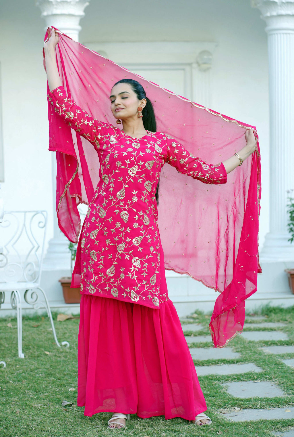 Yash Enterprise Trendy Foux Georgette Embroidery Red Readymade Salwar Suit | Grocsy