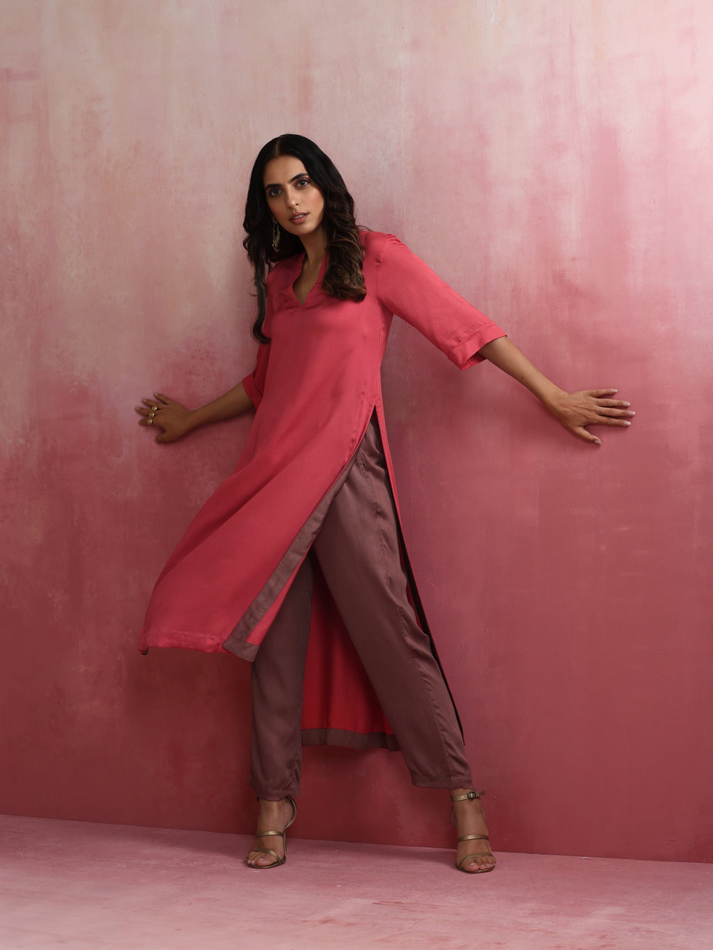 trueBrowns Red Modal Straight Fit Kurta Set | Grocsy