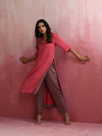 trueBrowns Red Modal Straight Fit Kurta Set | Grocsy