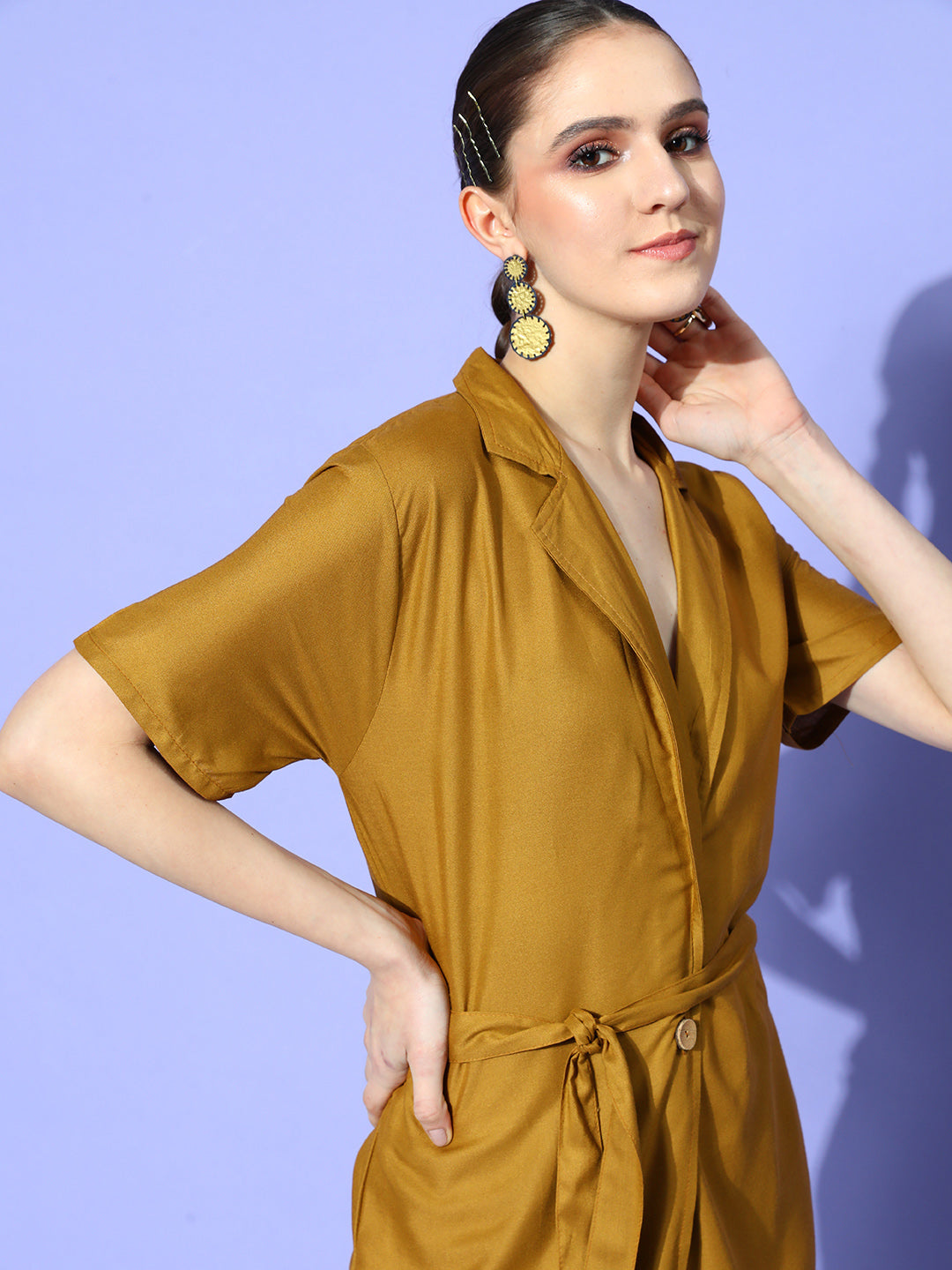 InWeave Women's Camel Brown Cream Naroow Pant Coord Set | Grocsy