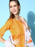 InWeave Women's Yellow Bandhani Sharara Set With Dupatta | Grocsy