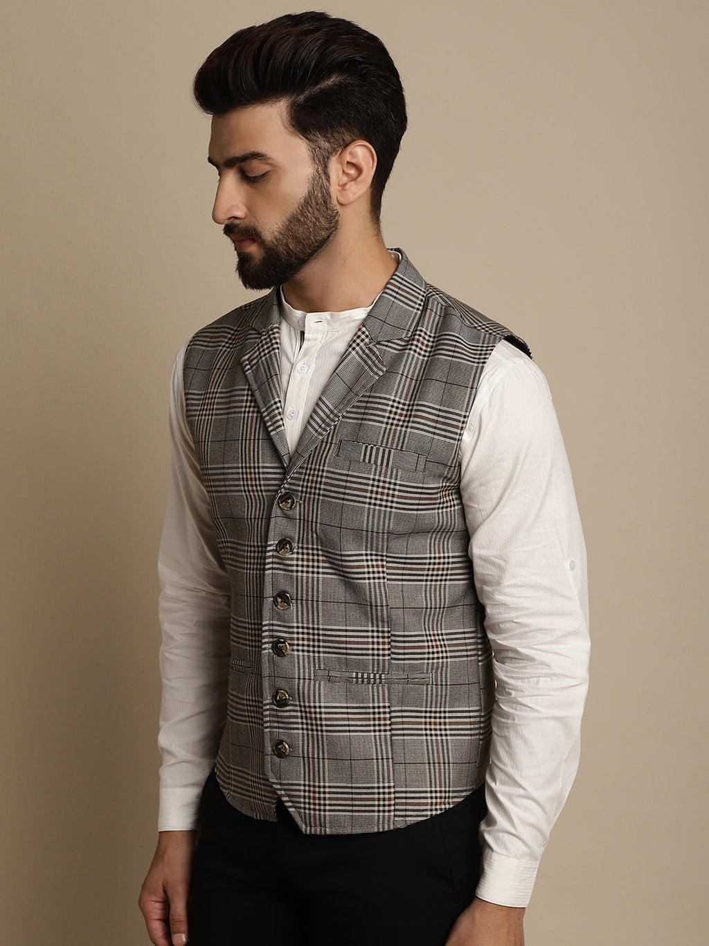 Even Apparels Men's Brown Waistcoat with Notched Lapel | Grocsy