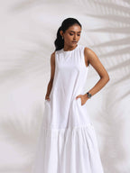 trueBrowns White Cotton Schiffli Tier Dress | Grocsy