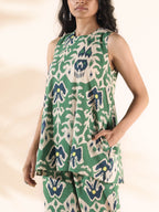 trueBrowns Green Cotton Ikat Sleeveless Co-ord Set | Grocsy