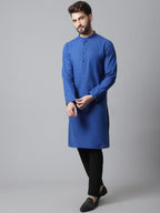Even Apparels Blue Solid Kurta With Band Collar | Grocsy