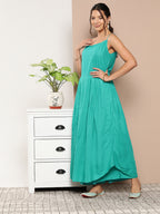 InWeave Women's Teal Blue Strappy Set With Blue Yellow Floral Cape | Grocsy