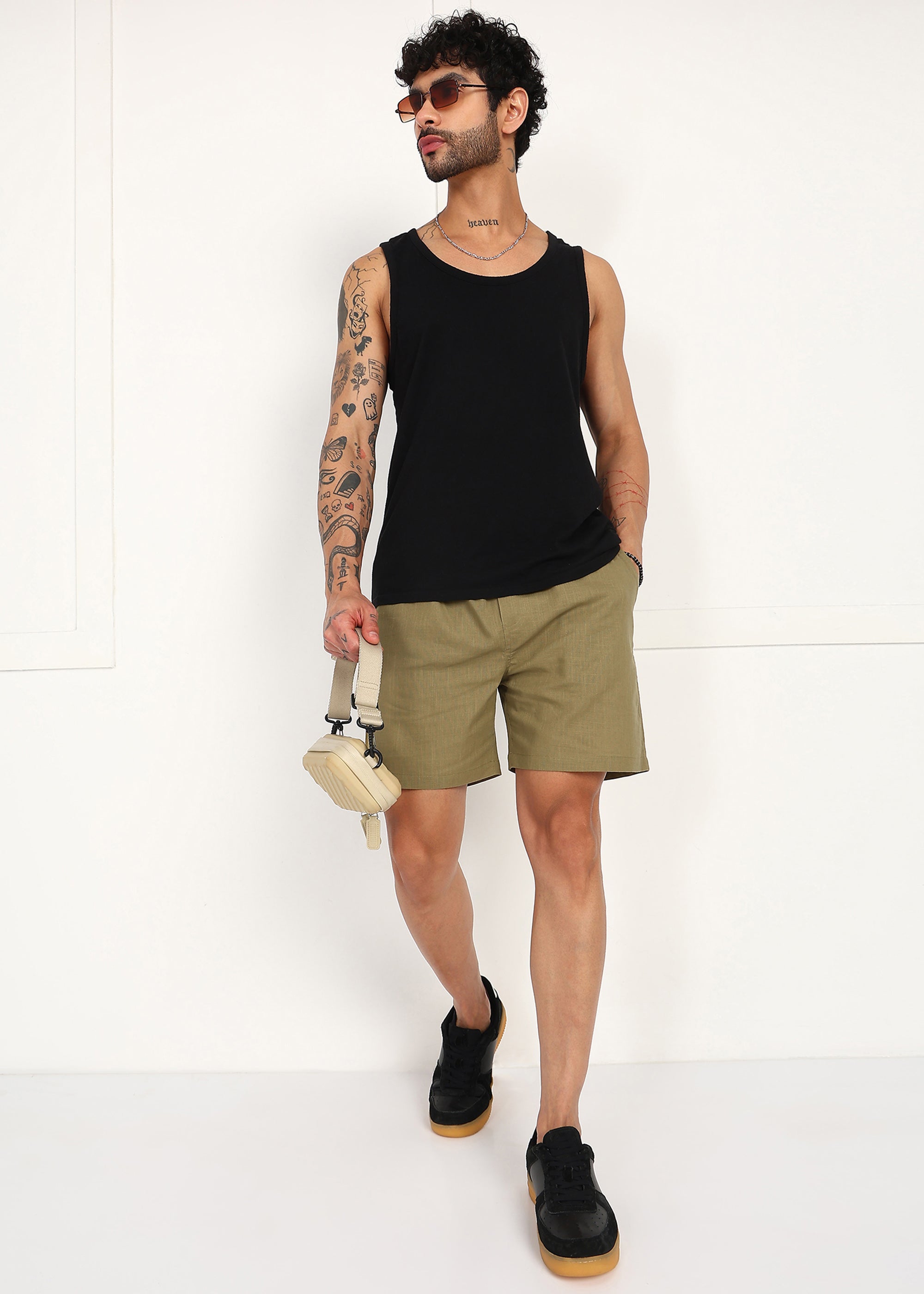 Fabmade Olive Ease Linen Shorts | Grocsy