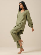 trueBrowns Sage Slub Textured Short Co-Ord Set | Grocsy