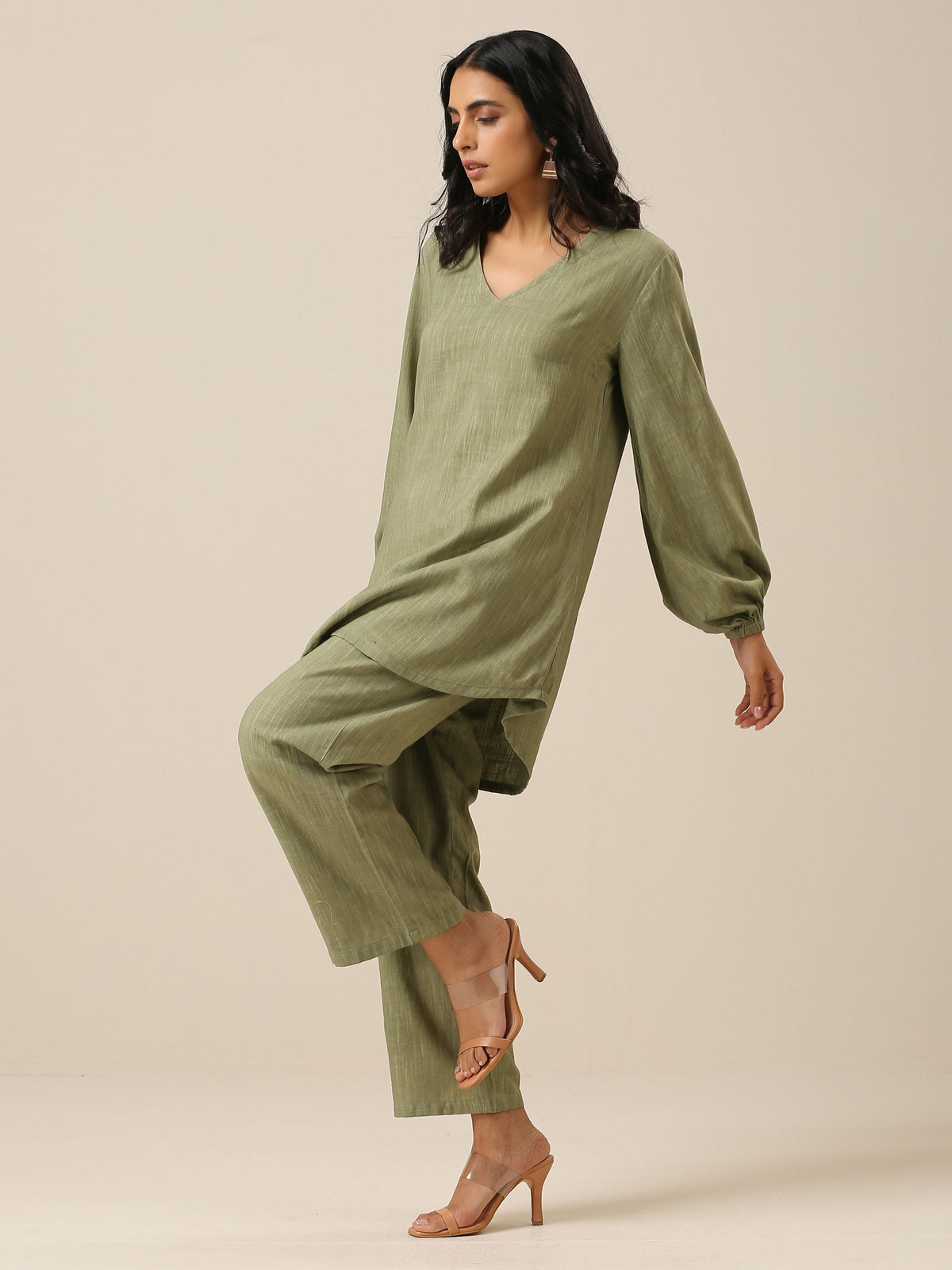 trueBrowns Sage Slub Textured Short Co-Ord Set | Grocsy