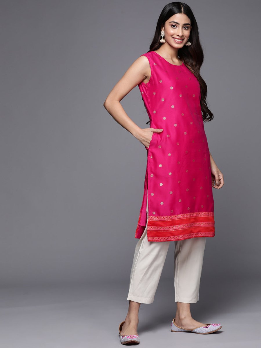 Ahalyaa Women Pink Geometric Printed Kurta | Grocsy