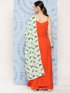 InWeave Women's Orange Strappy Set W White Pink Lotus Cr Duptta | Grocsy